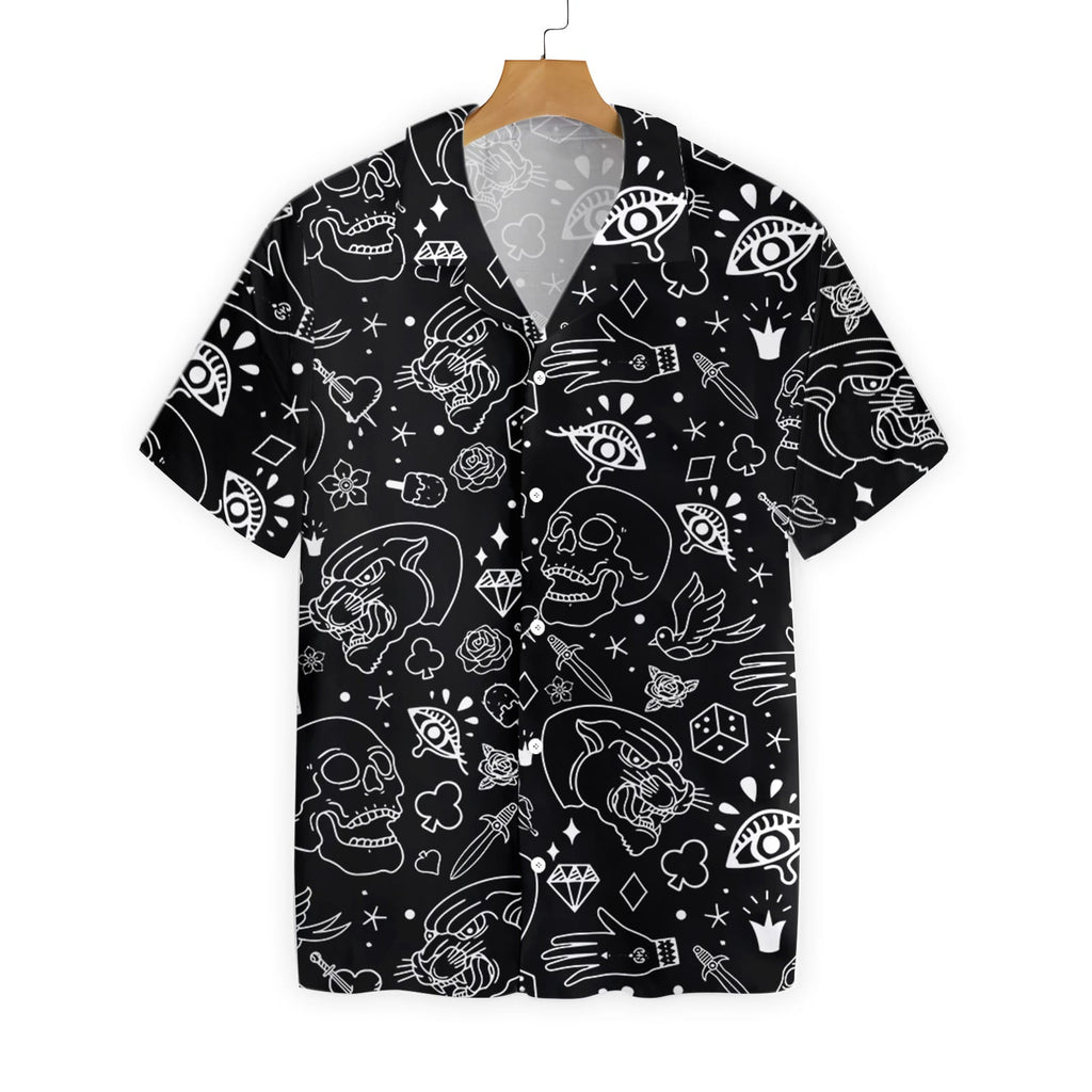 American Traditional Flash Tattoo Skull Hawaiian Shirt