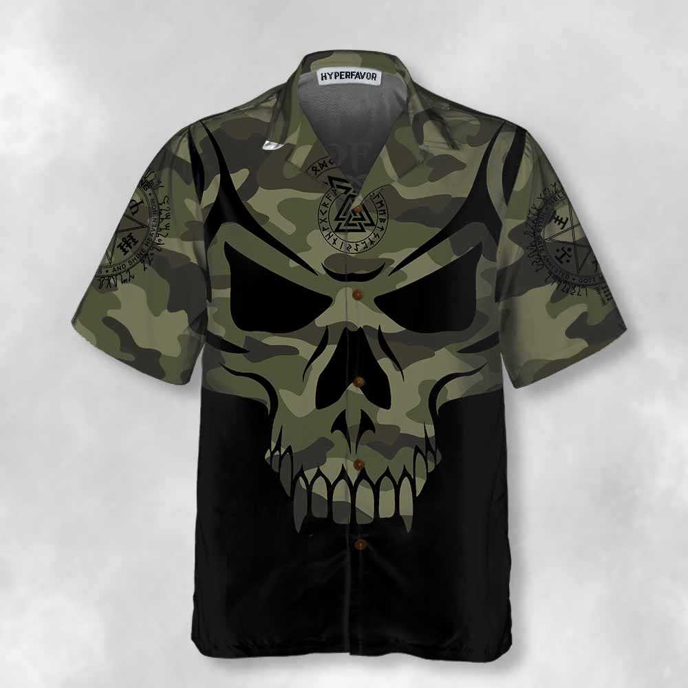 Camouflage Skull Viking Hawaiian Shirt, Son Of Odin Viking Shirt