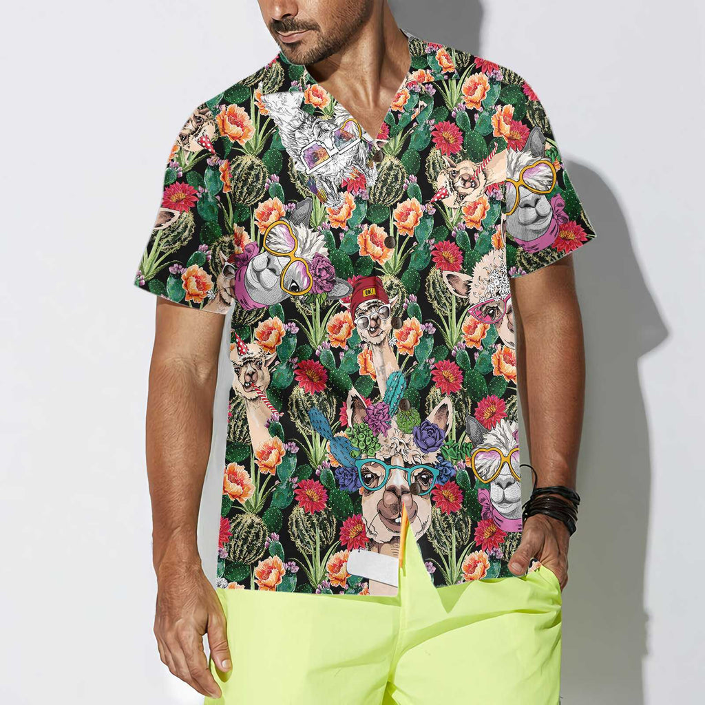 Funny Alpaca With Cactus Hawaiian Shirt, Tropical Alpaca Shirt For Men & Women