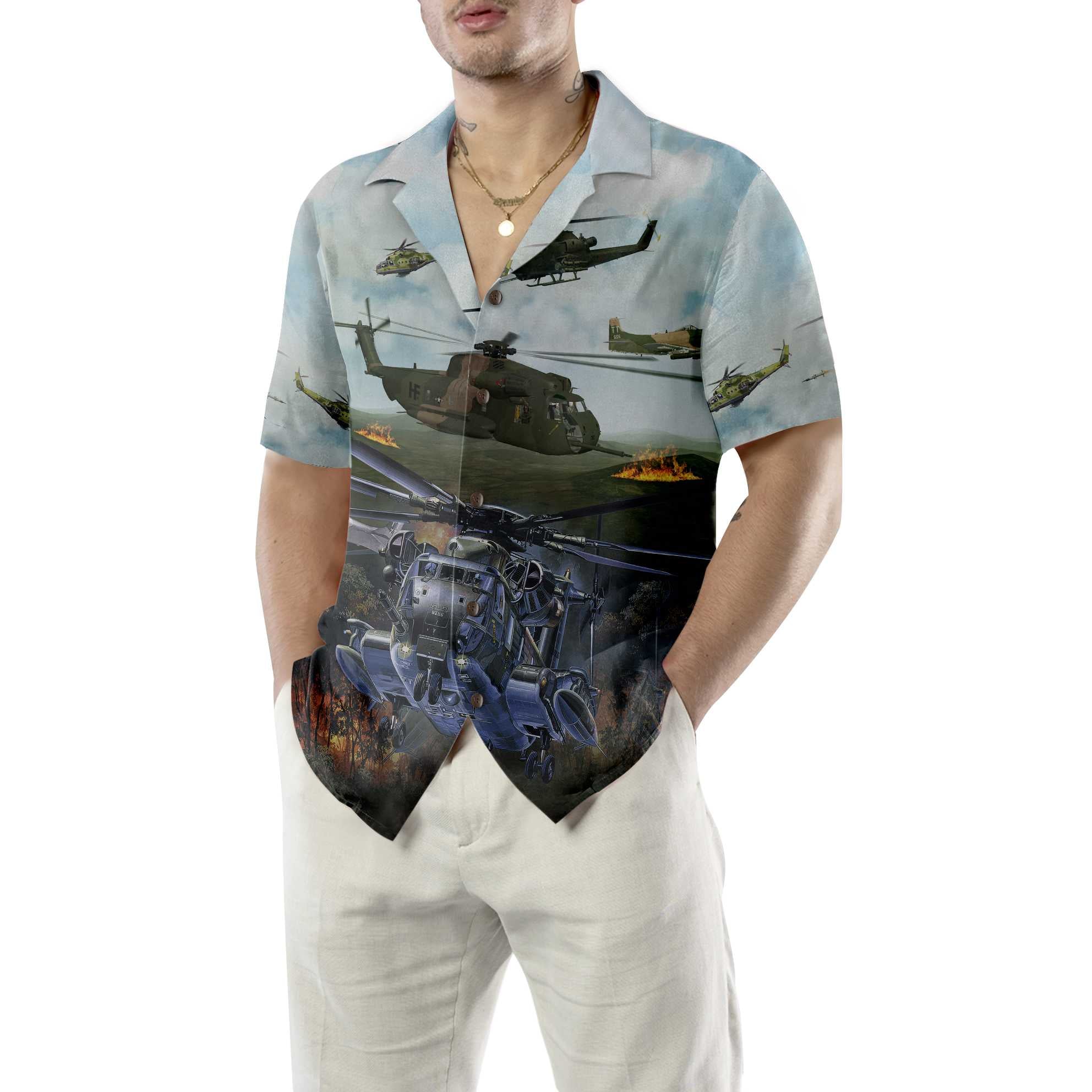 Green Giant Helicopter Hawaiian Shirt, Helicopter Shirt For Men, Hawaiian Shirt With Helicopter