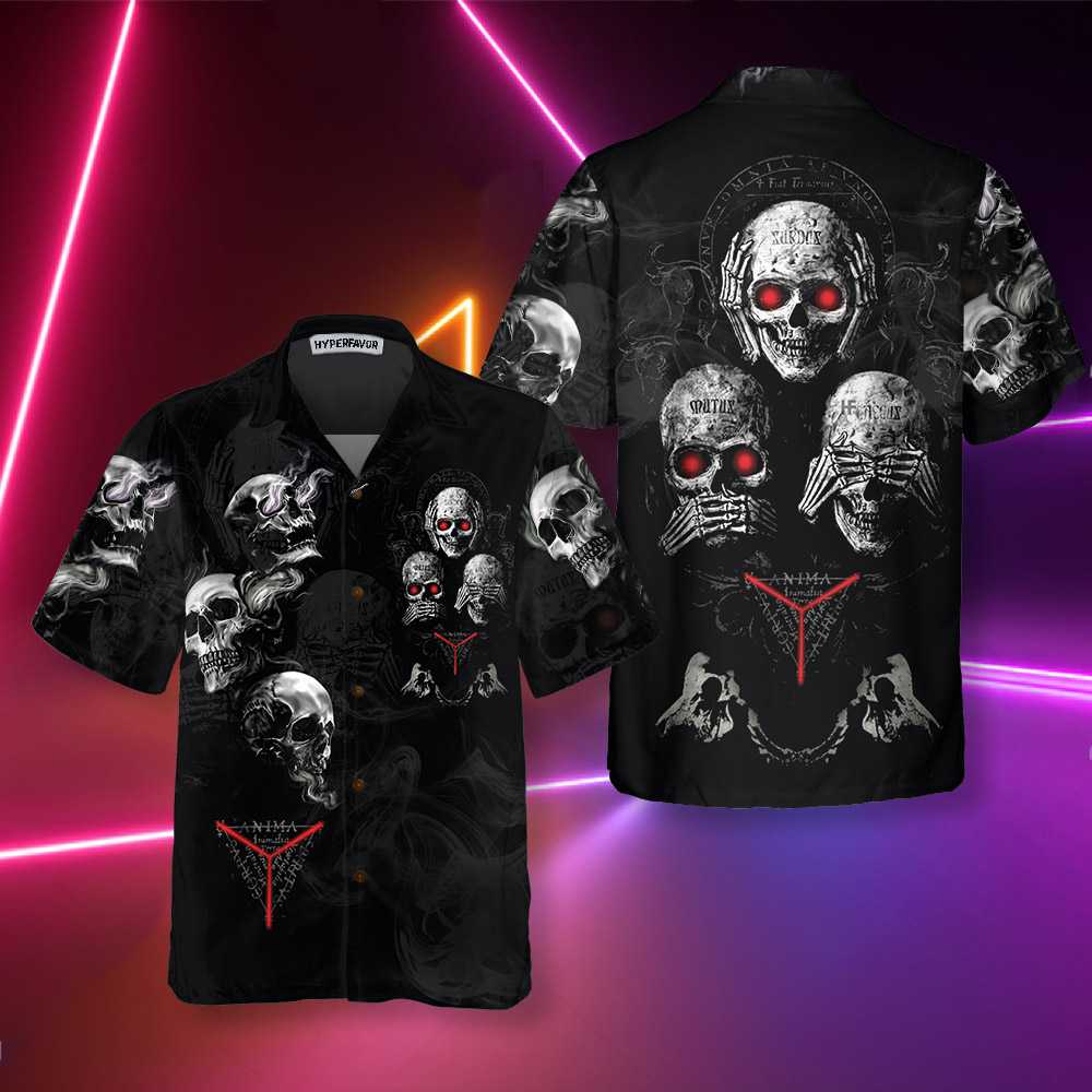 IDGAF Skull Hawaiian Shirt, Halloween Black Gothic Skull Shirt For Men And Women