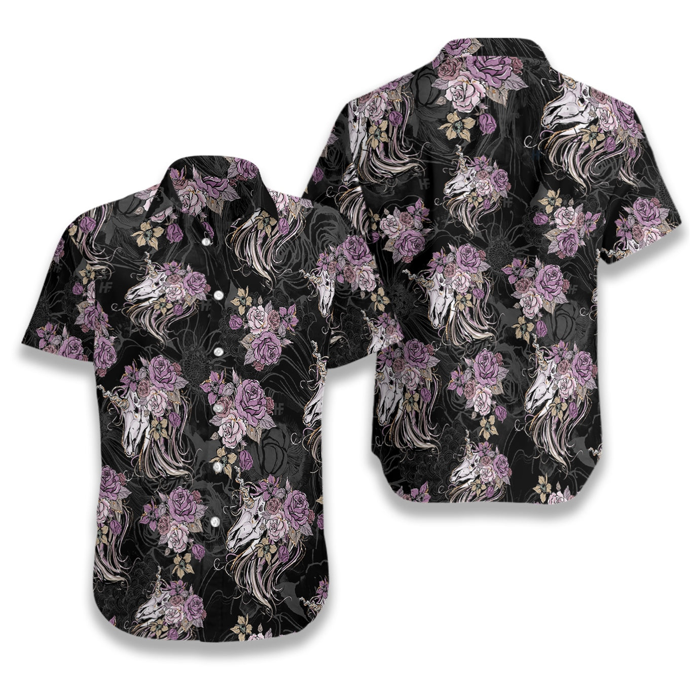 Unicorn Skull Flowers Hawaiian Shirt