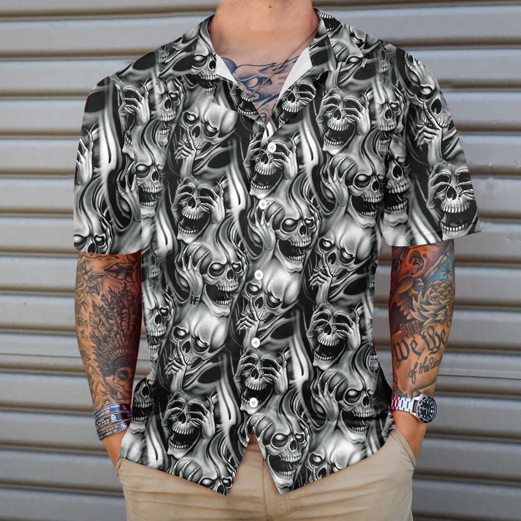 Unique Skull Day Of The Dead Hawaiian Shirt, Black And White Mexican Skull Shirt, Best Day Of The Dead Gift