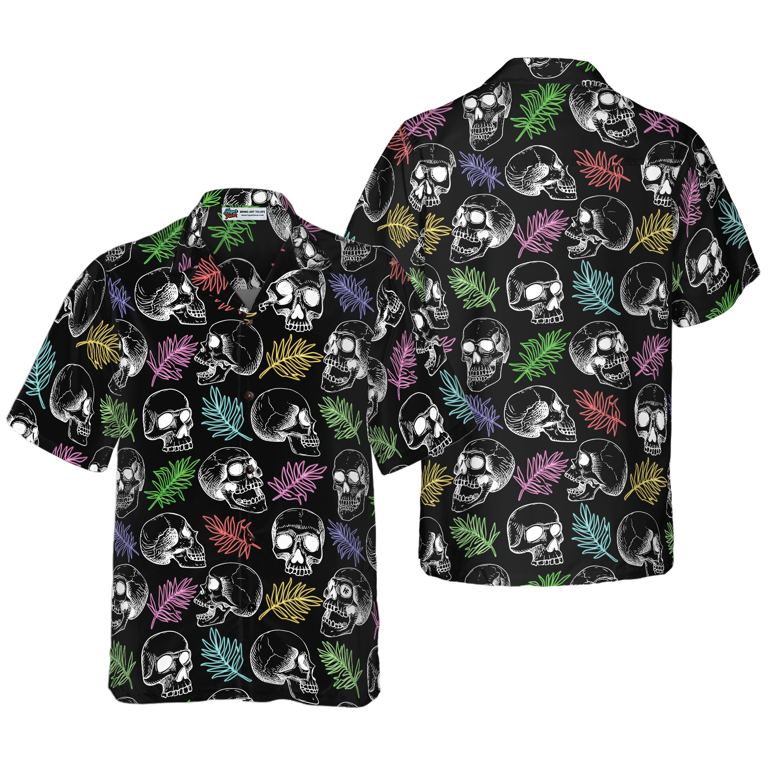 Skulls And Colorful Palm Leaves Hawaiian Shirt