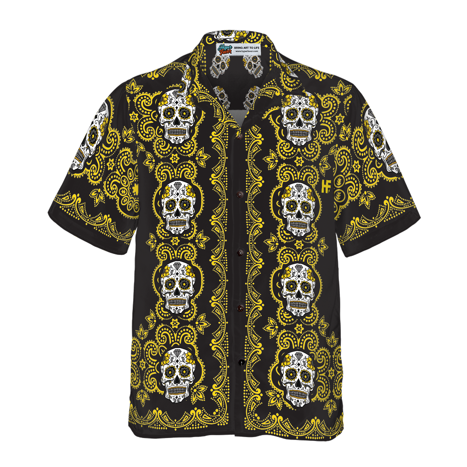 Yellow Sugar Skull Hawaiian Shirt
