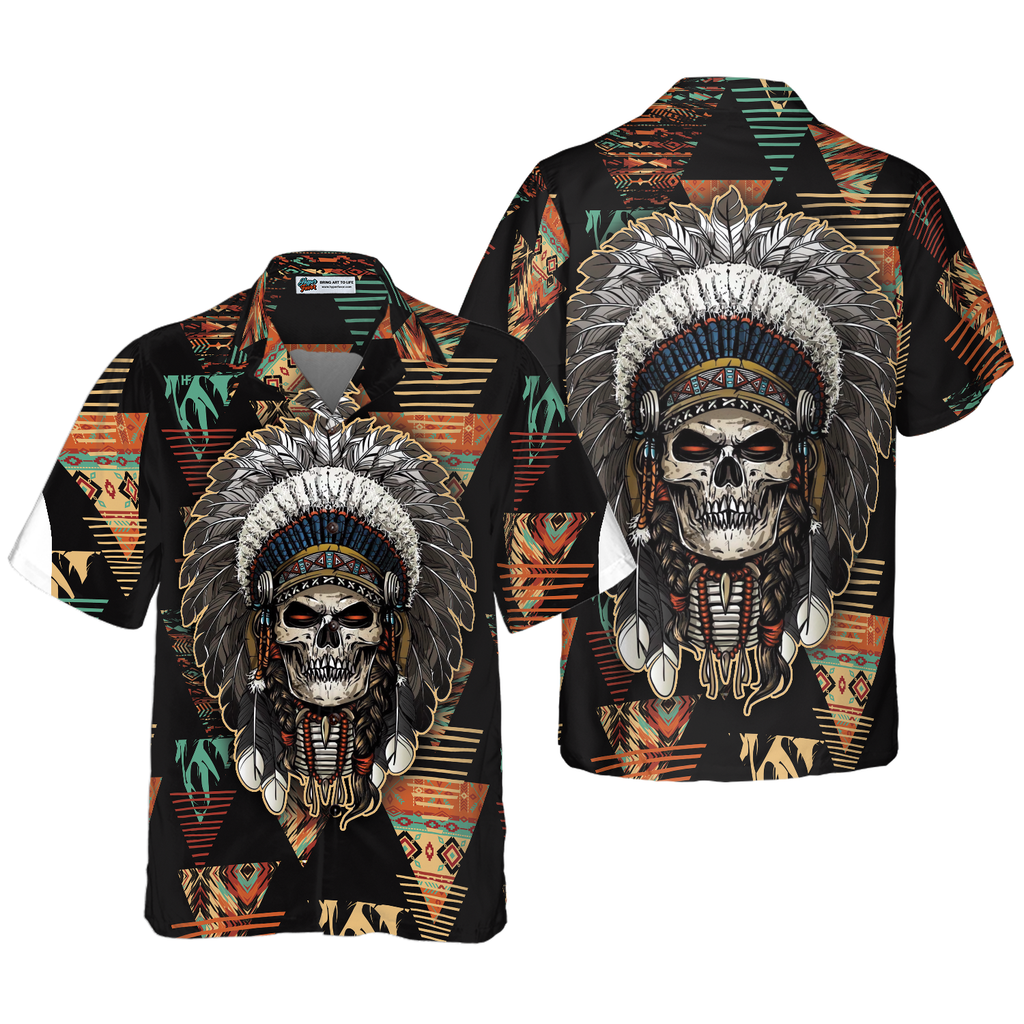 Indian Skull With Tribal Ethnic Pattern Hawaiian Shirt