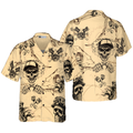 Skull On Retro Mechanism Background Hawaiian Shirt
