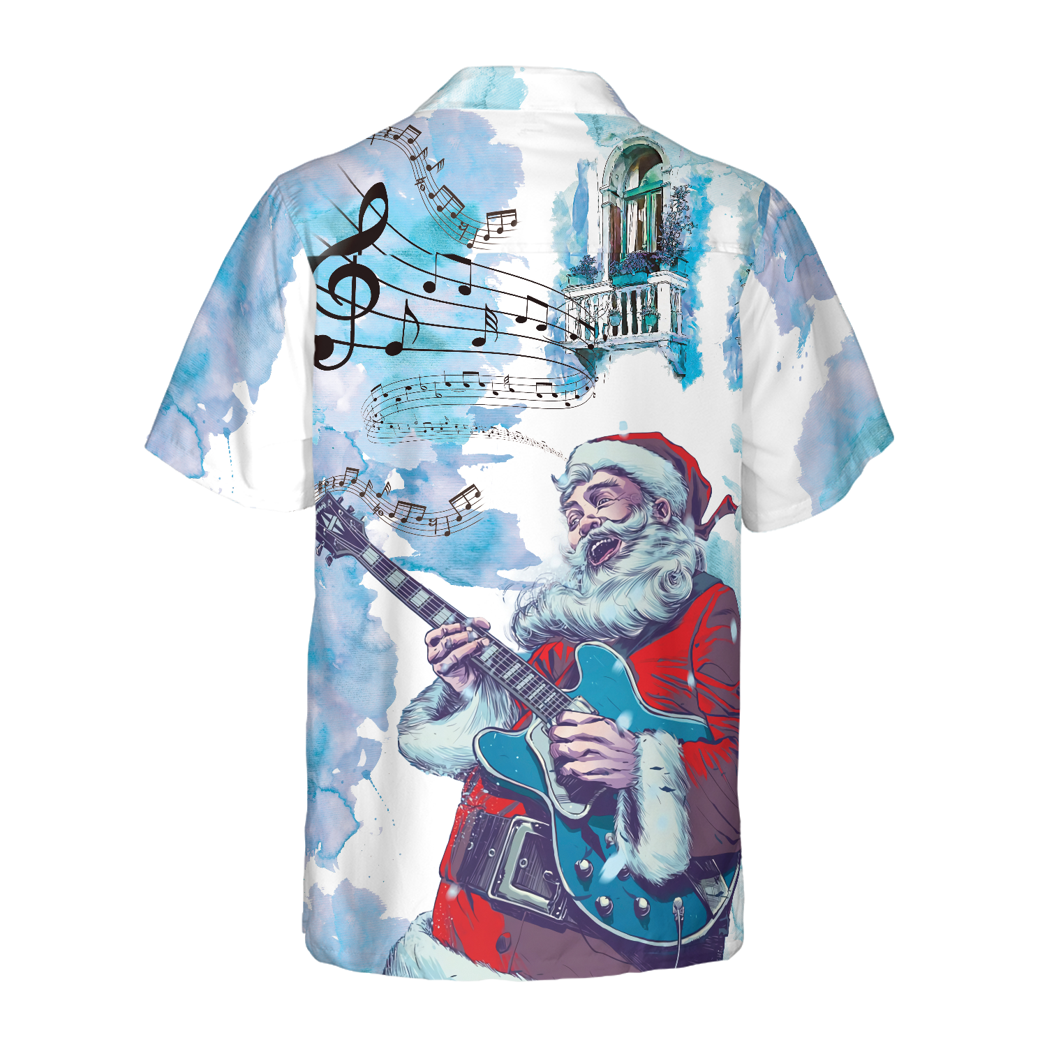 Hyperfavor Christmas Hawaiian Shirts, Chritmas Santa Guitar Music Pattern Shirt Short Sleeve, Christmas Shirt Idea Gift For Men And Women