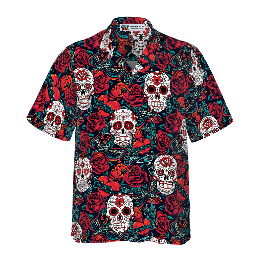 Sugar Skulls And Roses Hawaiian Shirt