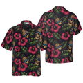 Pineapple Skull Tropical Flowers Black Hawaiian Shirt