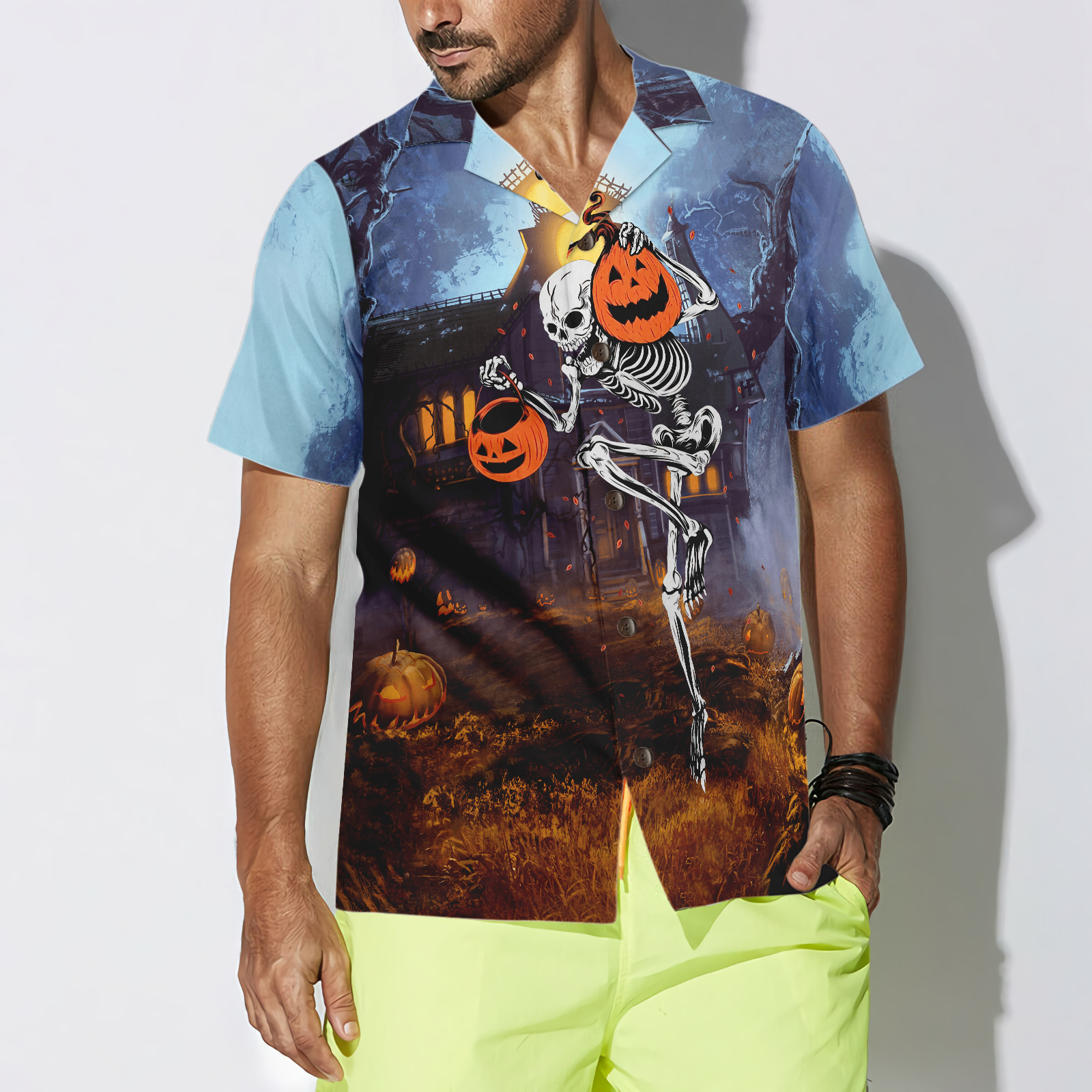 Skeleton Knows How To Dance Halloween Hawaiian Shirt, Spooky Pumpkin Shirt