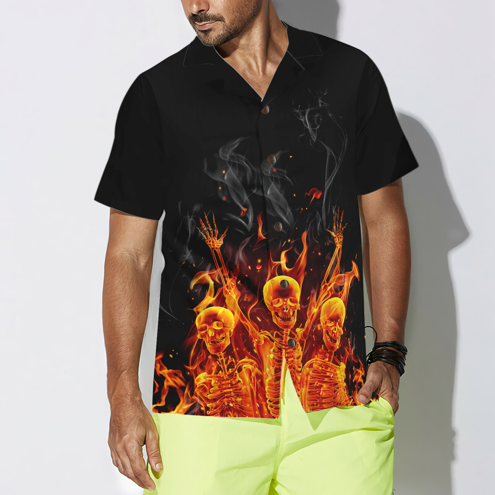 Fire Skeletons Night Party Hawaiian Shirt