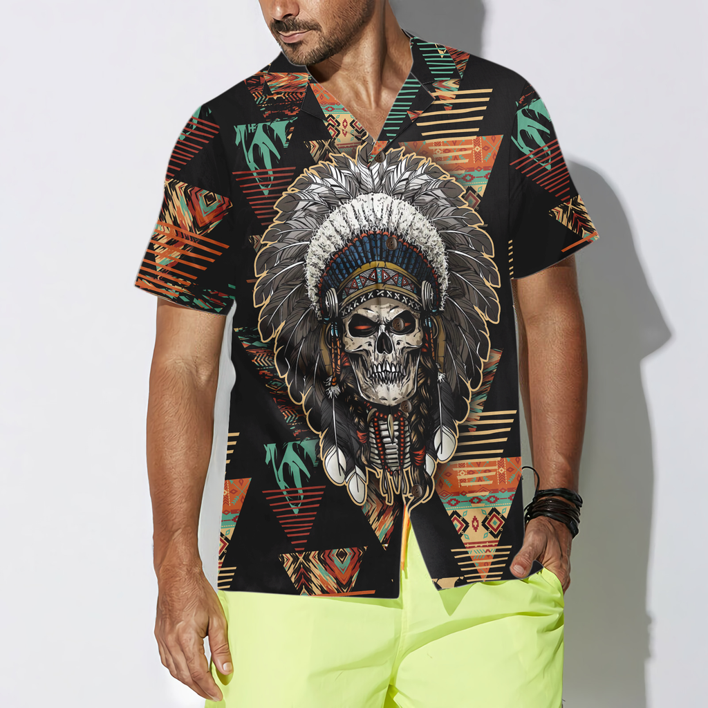 Indian Skull With Tribal Ethnic Pattern Hawaiian Shirt