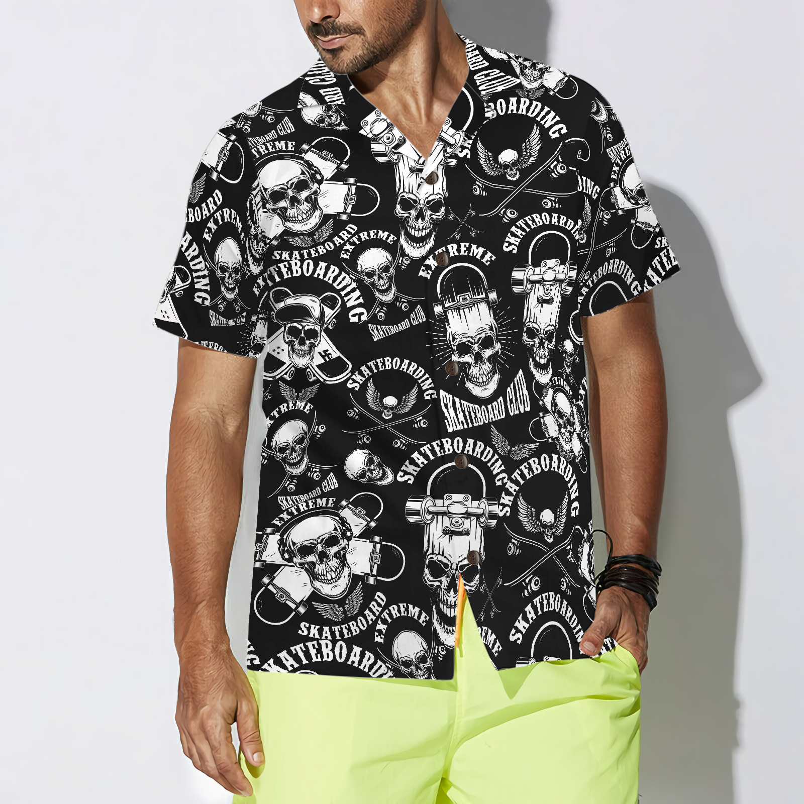 Skateboard Emblems In Monochrome Style Hawaiian Shirt
