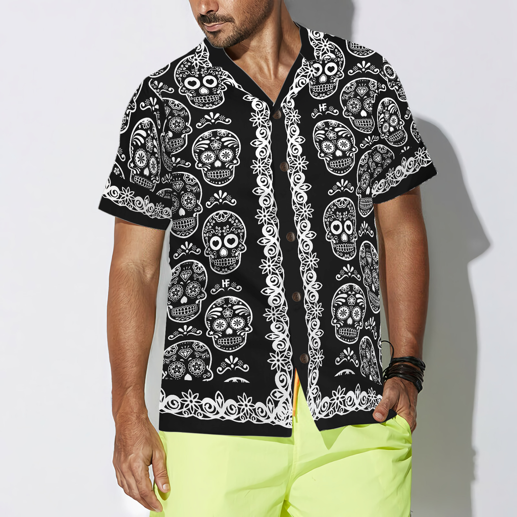 Mexican Sugar Skull On Black Hawaiian Shirt