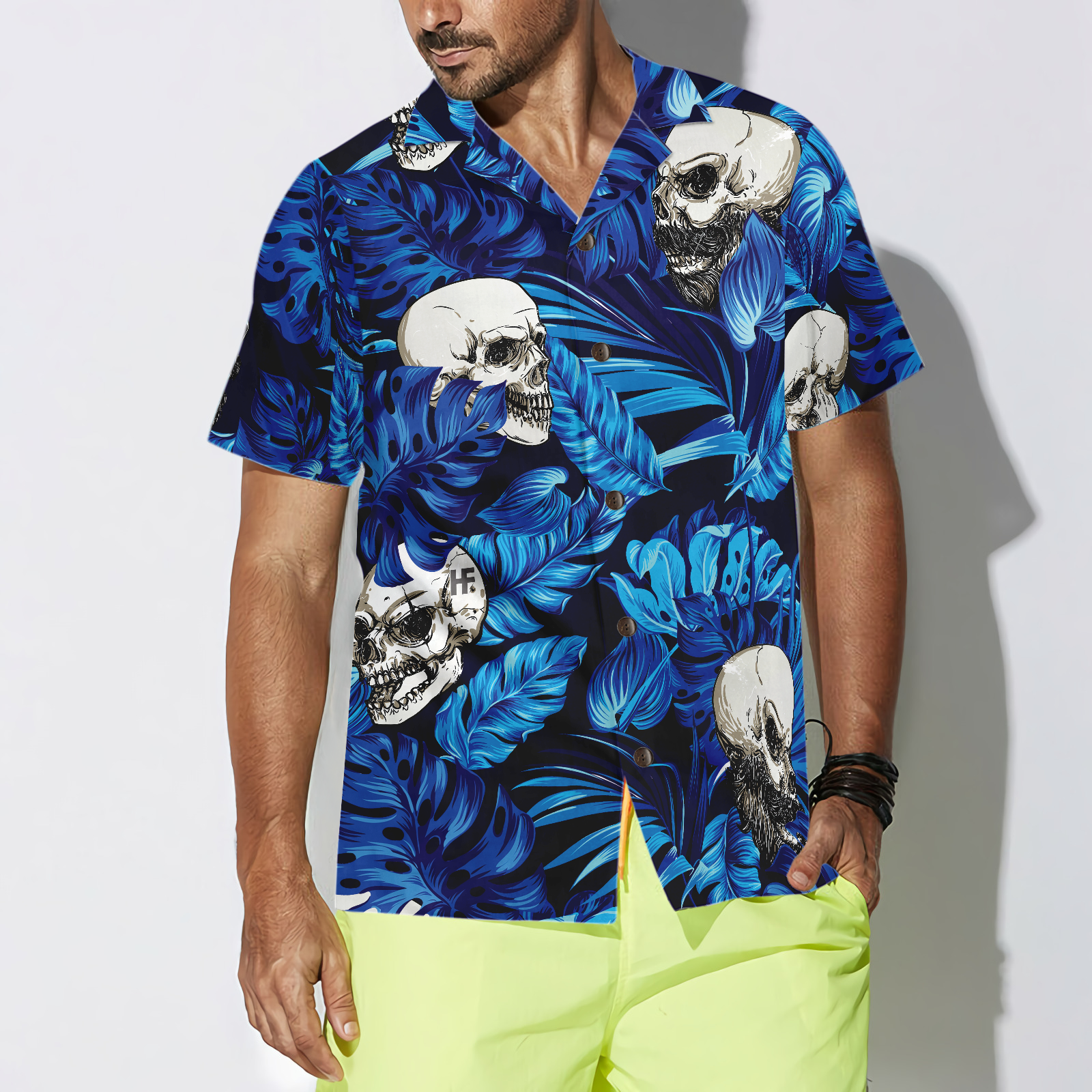 Blue Tropical Floral Summer And Skull Hawaiian Shirt