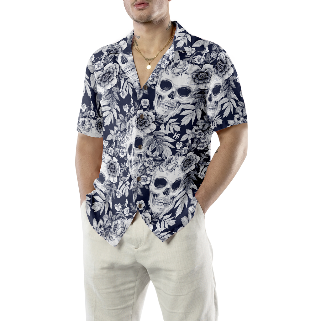 Wreaths Of Garden Flowers And Skulls Hawaiian Shirt