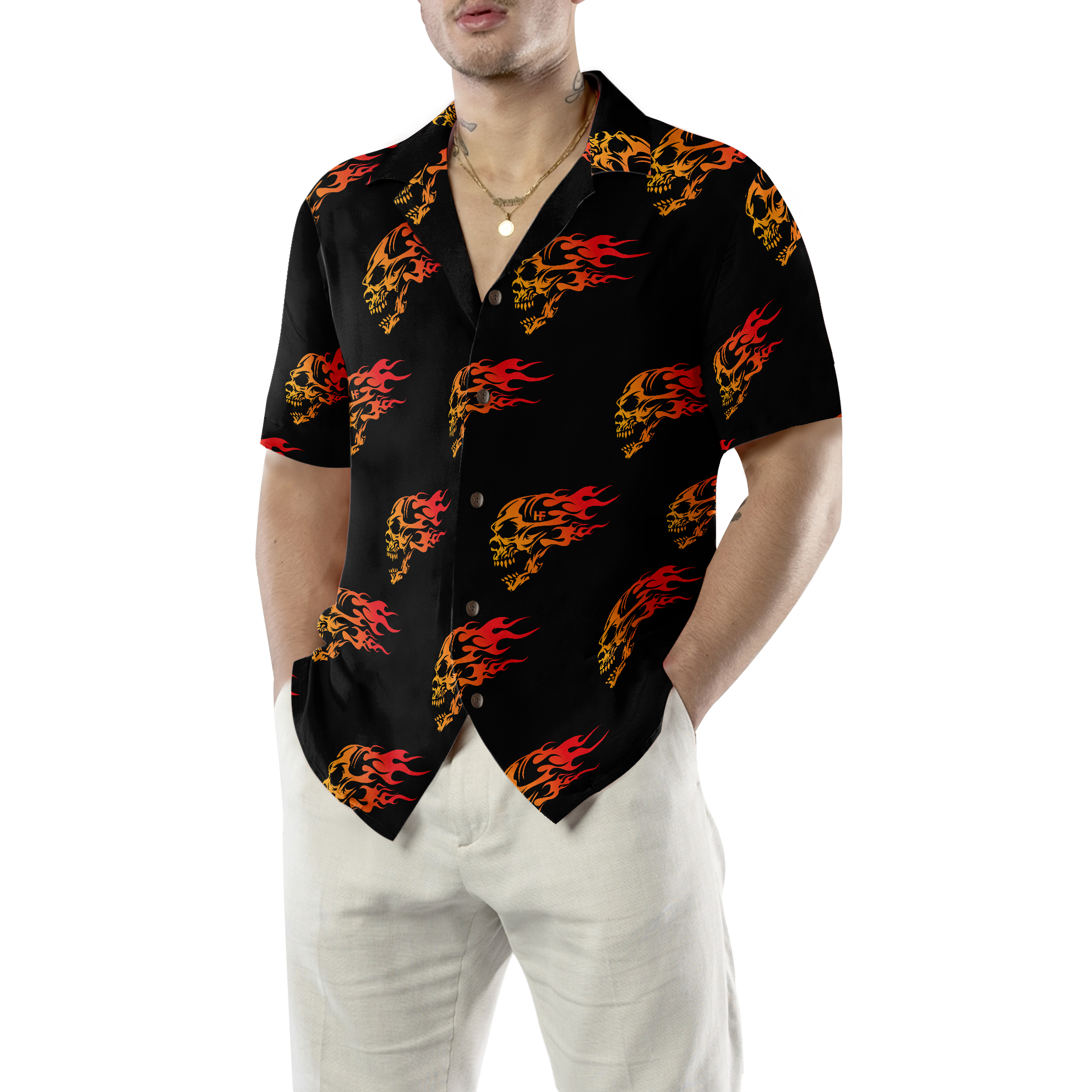Flaming Angry Skull Hawaiian Shirt