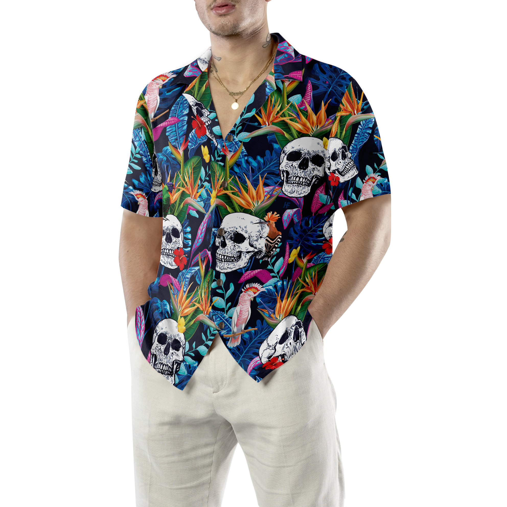 Colorful Tropical Forest And Skull Hawaiian Shirt