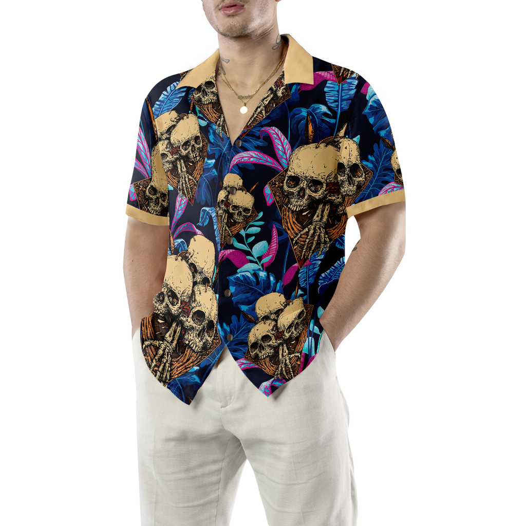 Skull Tropical Palm Leaves Background Hawaiian Shirt
